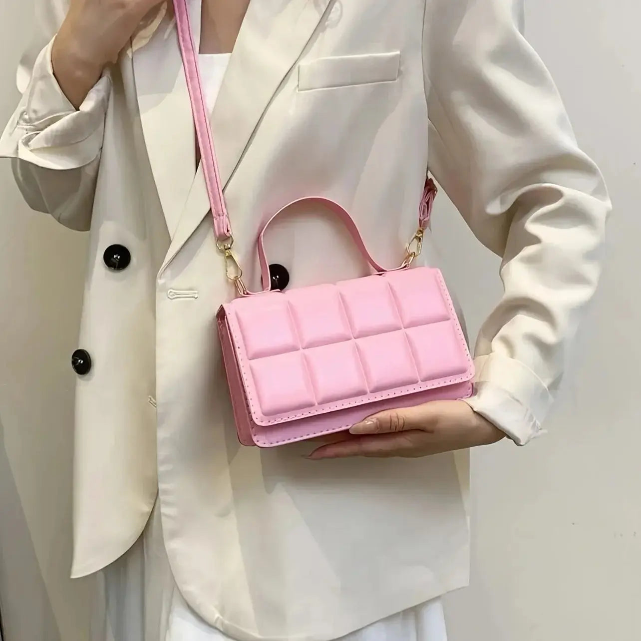 Women’s Mini Quilted Shoulder Bag | Solid Color Faux Leather Square Purse with Adjustable Strap