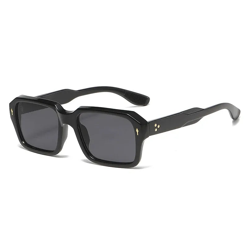 Retro Square Sunglasses with UV Protection and Rivet Detail