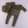 Olive green newborn footed jumpsuit and hat