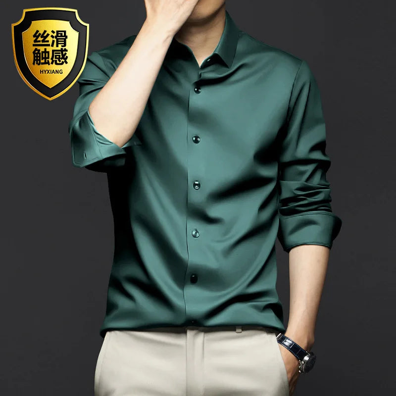 Rich green long sleeve men's shirt, ideal for stylish formal occasions.