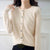 Cream women's single-breasted knitted sweater