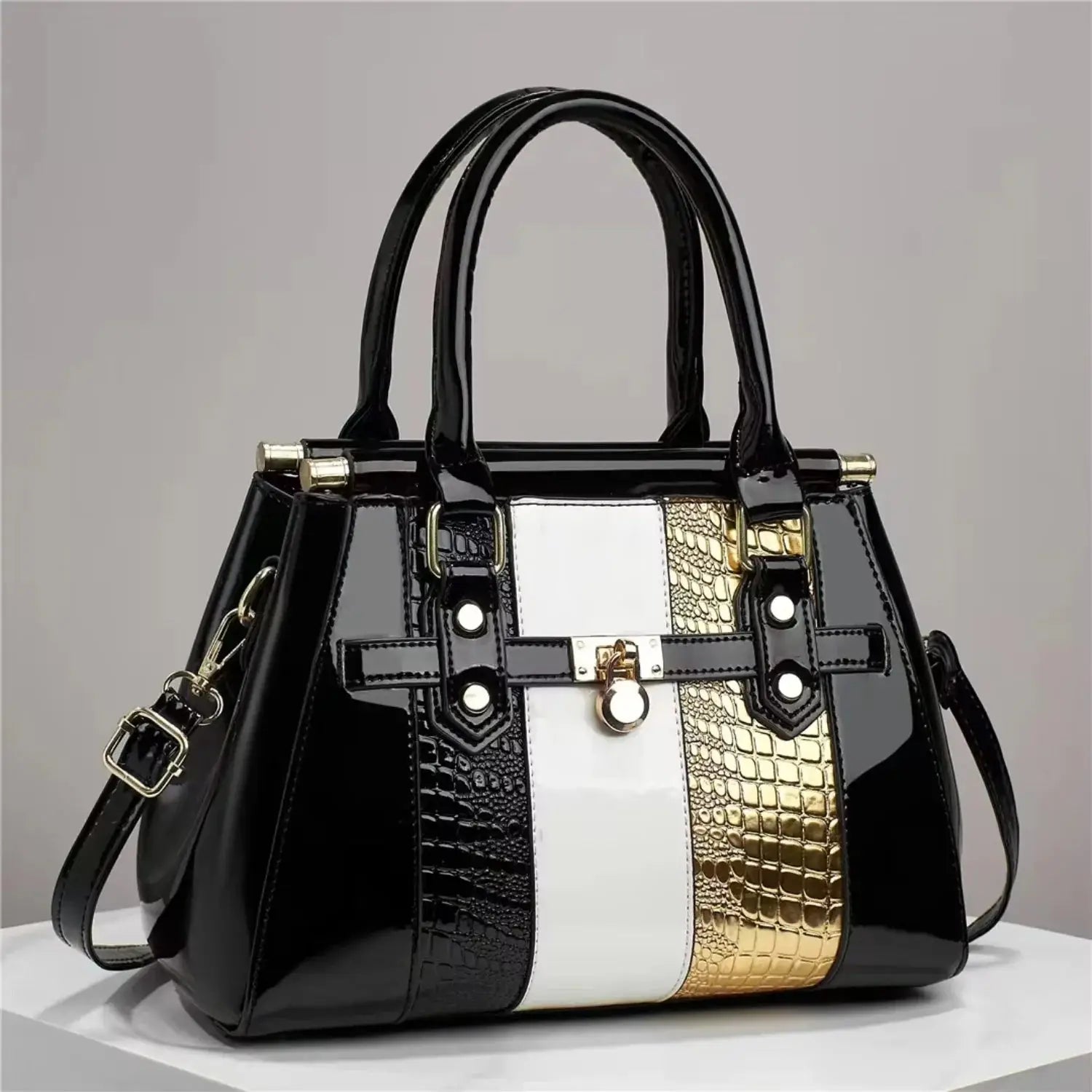Women's Glossy PU Leather Handbag – Elegant Tote Purse for Casual & Formal Use