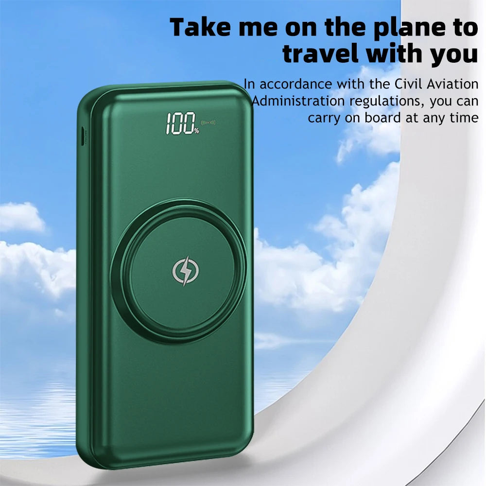 Wireless Power Bank 20000mAh Fast Charging with Built-in 4 Cables for iPhone 13–15 & Android Devices