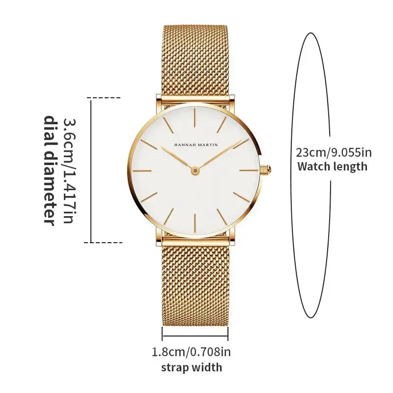Women’s Minimalist Quartz Watch – 36mm Rose Gold Waterproof Design with Nordic Fashion Style