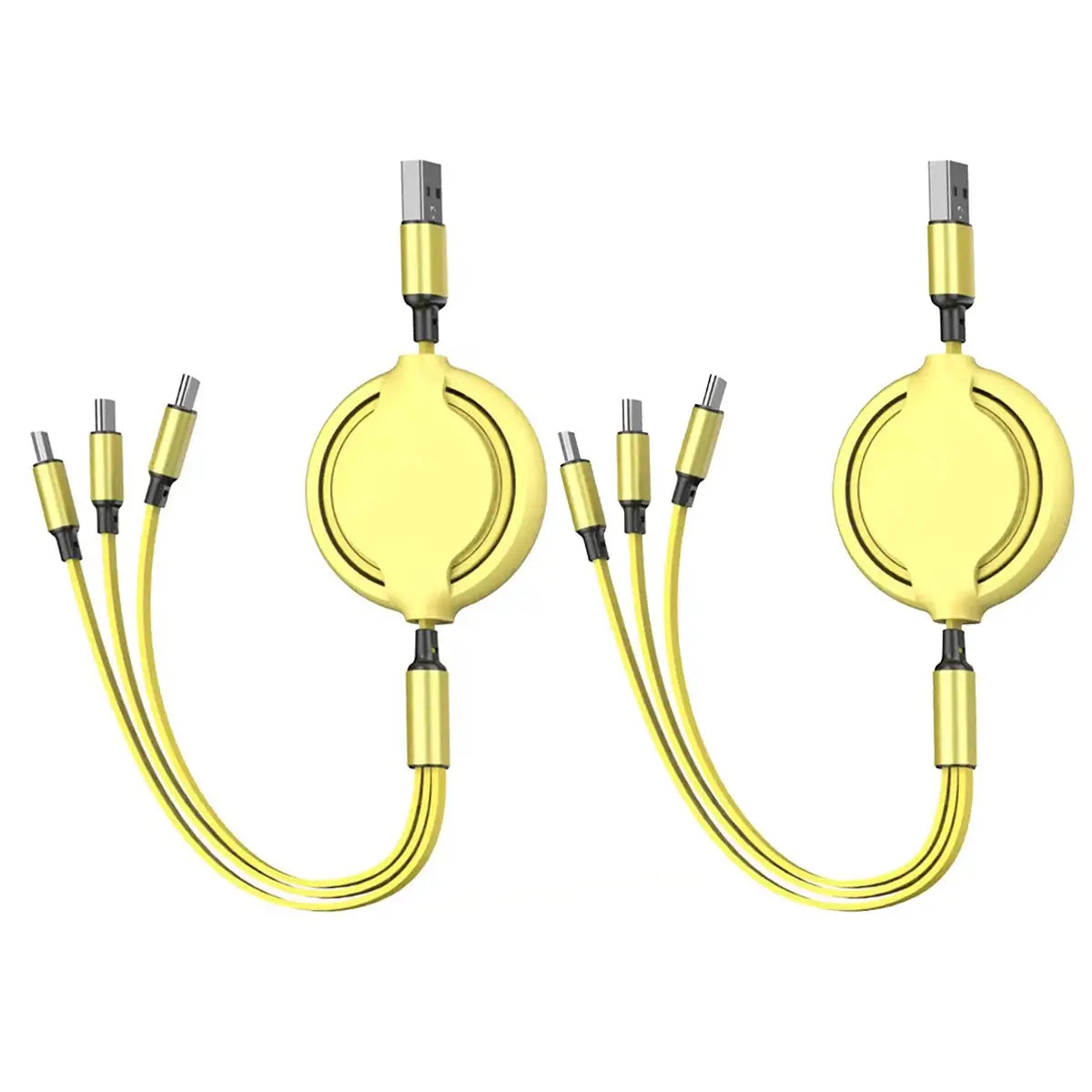 3-in-1 retractable USB charging and data cable, fast charge, compatible with iPhone, Samsung, Huawei, Xiaomi (2-pack)