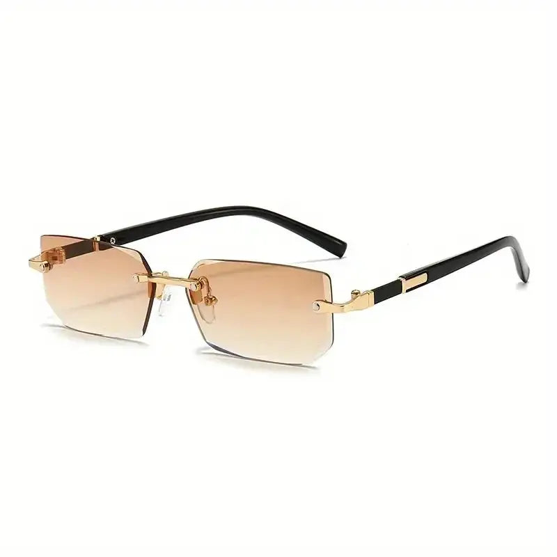 Rimless Rectangle Sunglasses | Unisex Small Square Summer Shades for Travel & Fashion
