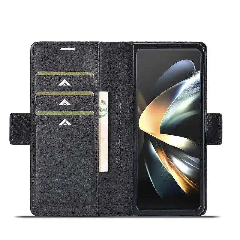 PU leather wallet case with carbon fiber design for Samsung Galaxy Z Fold 3/4/5/6, magnetic flip cover with stand function
