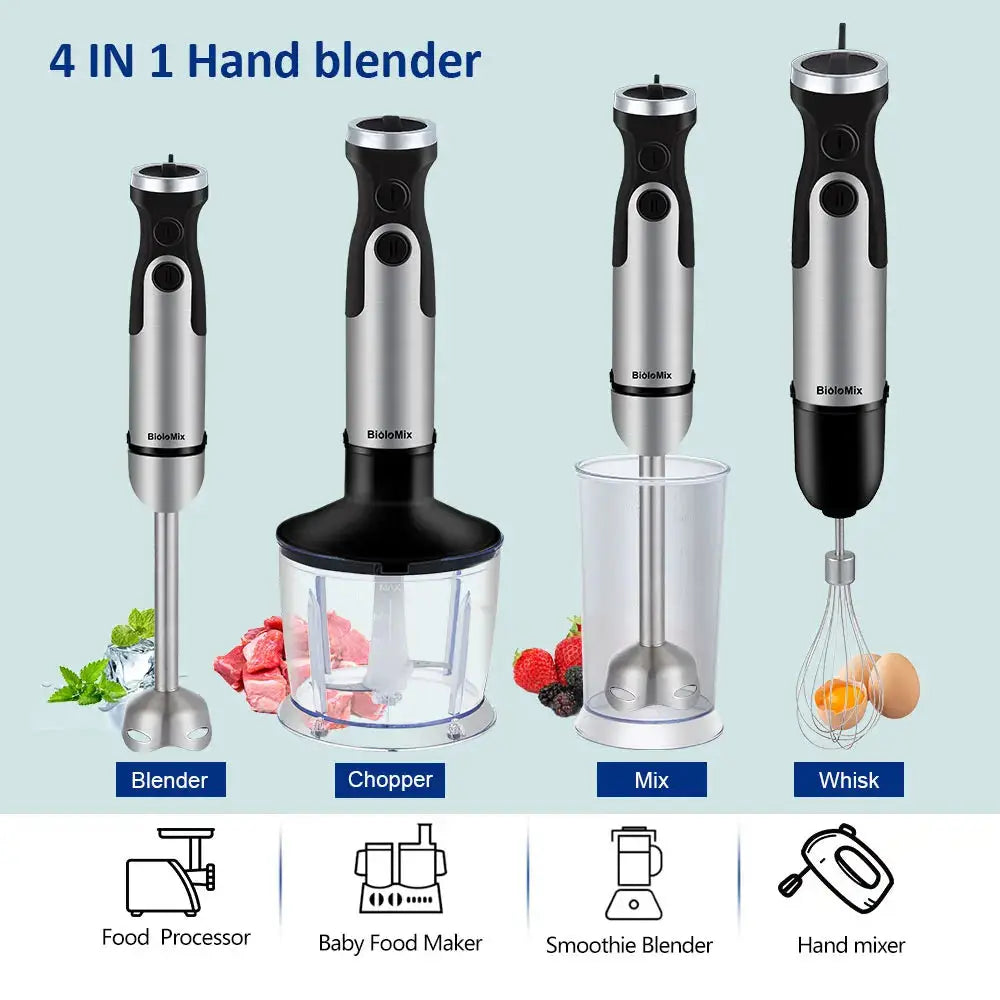 1200W Immersion Hand Blender 5-in-1 | Chopper, Whisk & Smoothie Cup for Vegetables & Meats