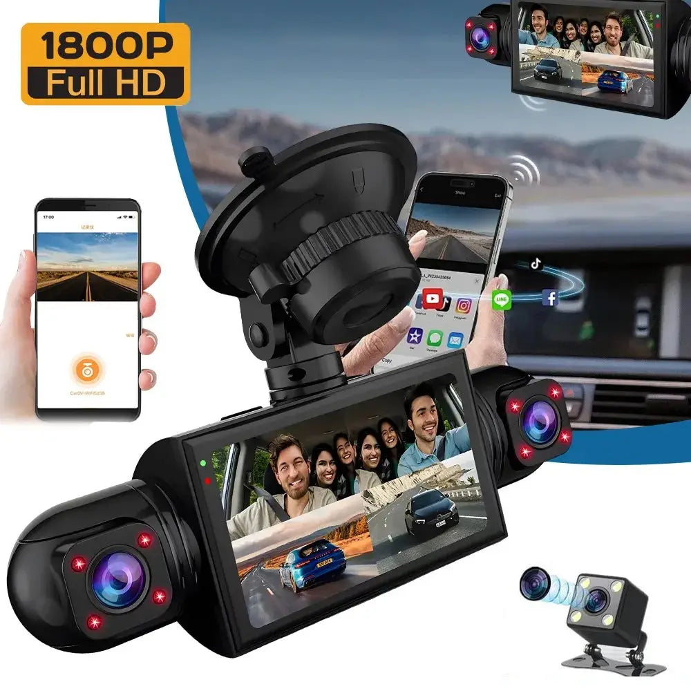 3.0″ IPS 360° Dash Camera HD 1080P 4Lens Driving Recorder with 32G Card for Loop Video Recording 24h Park Monitor GPS Navigation