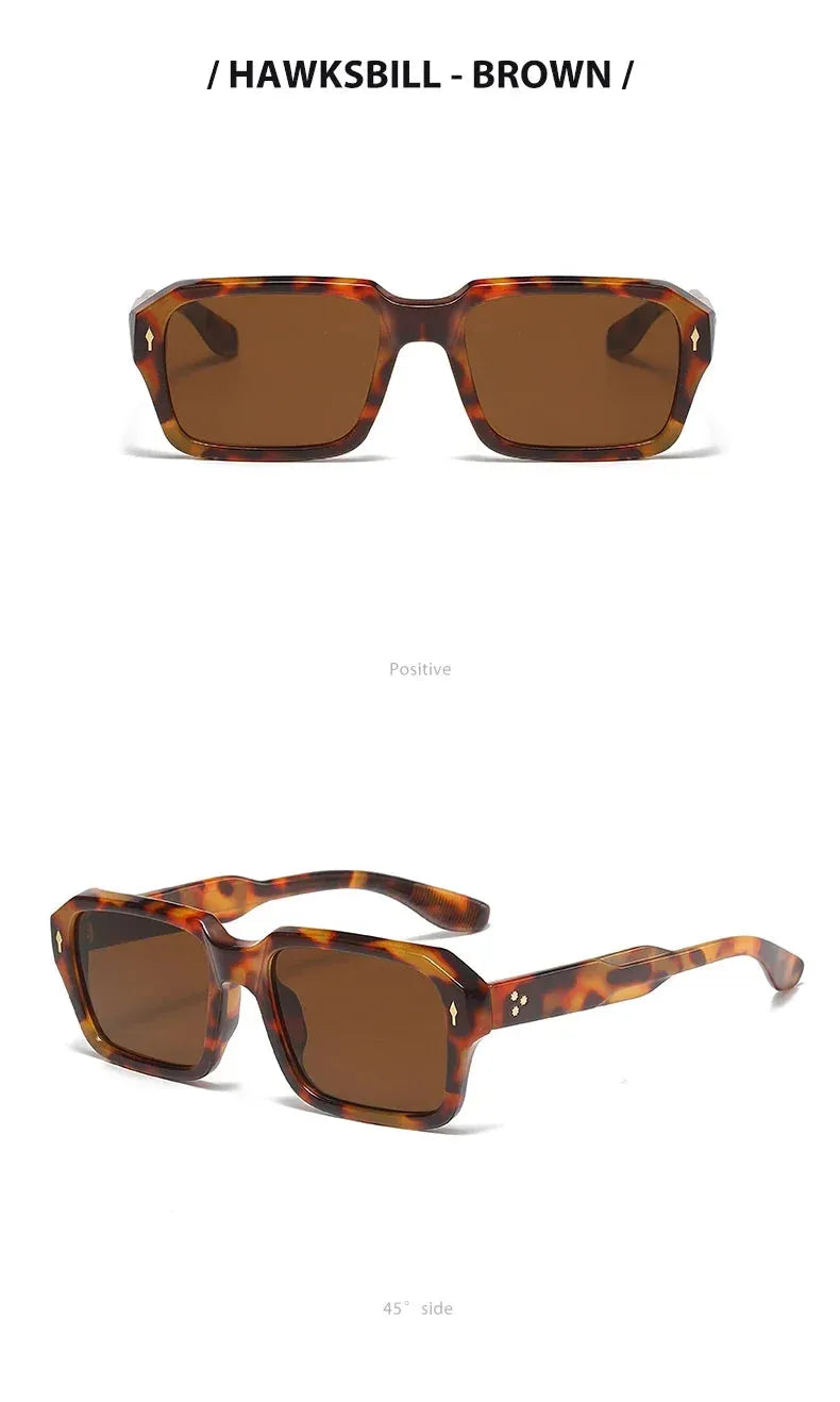 Retro Square Sunglasses with UV Protection and Rivet Detail
