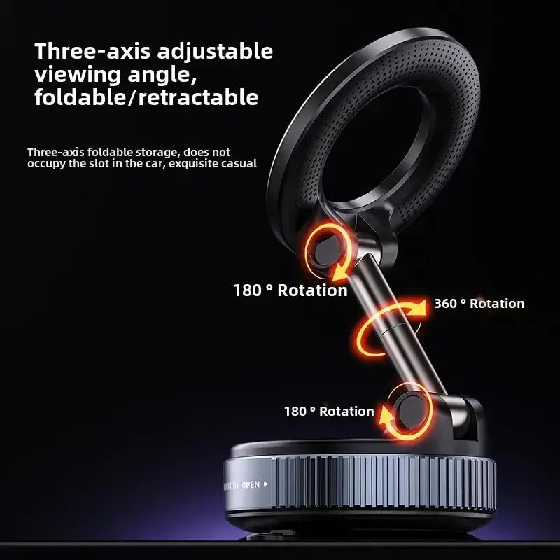 Magnetic Foldable Car Phone Holder – 360° Rotating Mount with Vacuum Suction Cup – Multi-Angle Adjustment for Car & Wall