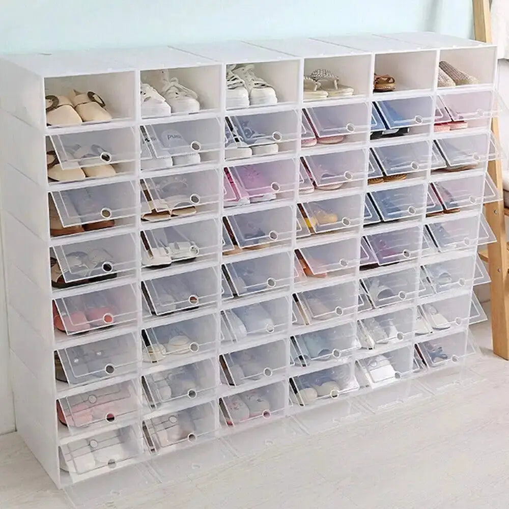 20/24PCS Foldable Shoe Storage Boxes, Stackable Clear Plastic Shoe Organizer Containers, 33×23×14 cm for Home Use