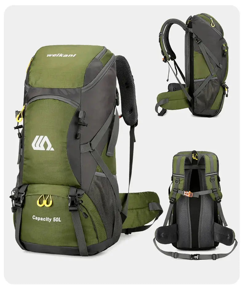50L travel backpack for men, waterproof hiking and camping rucksack for outdoor sports, climbing and mountaineering