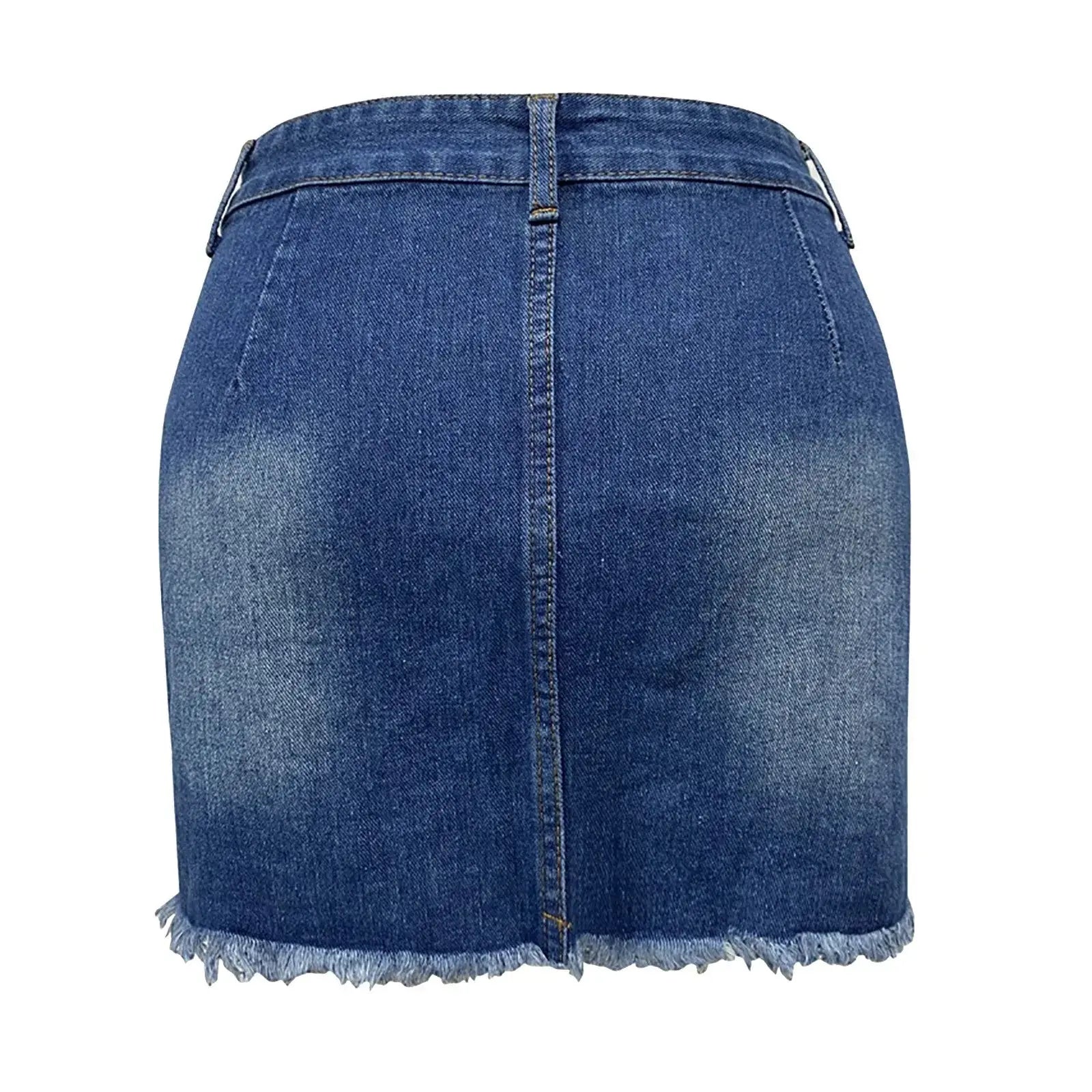 Women’s high waist denim mini skirt, front slit and bodycon fit for casual and street style outfits