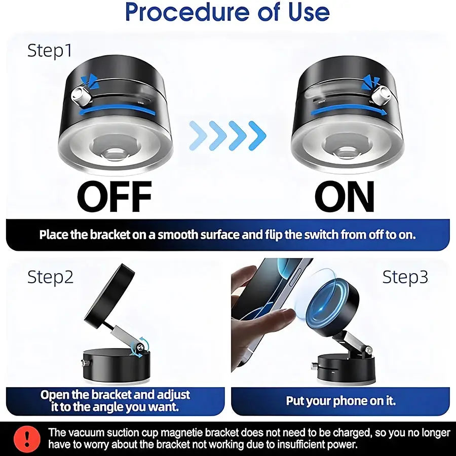 360° Rotatable Magnetic Phone Holder – Foldable Vacuum Mount with Strong Magnet – Universal Car Holder for iPhone 12–16 Pro Max
