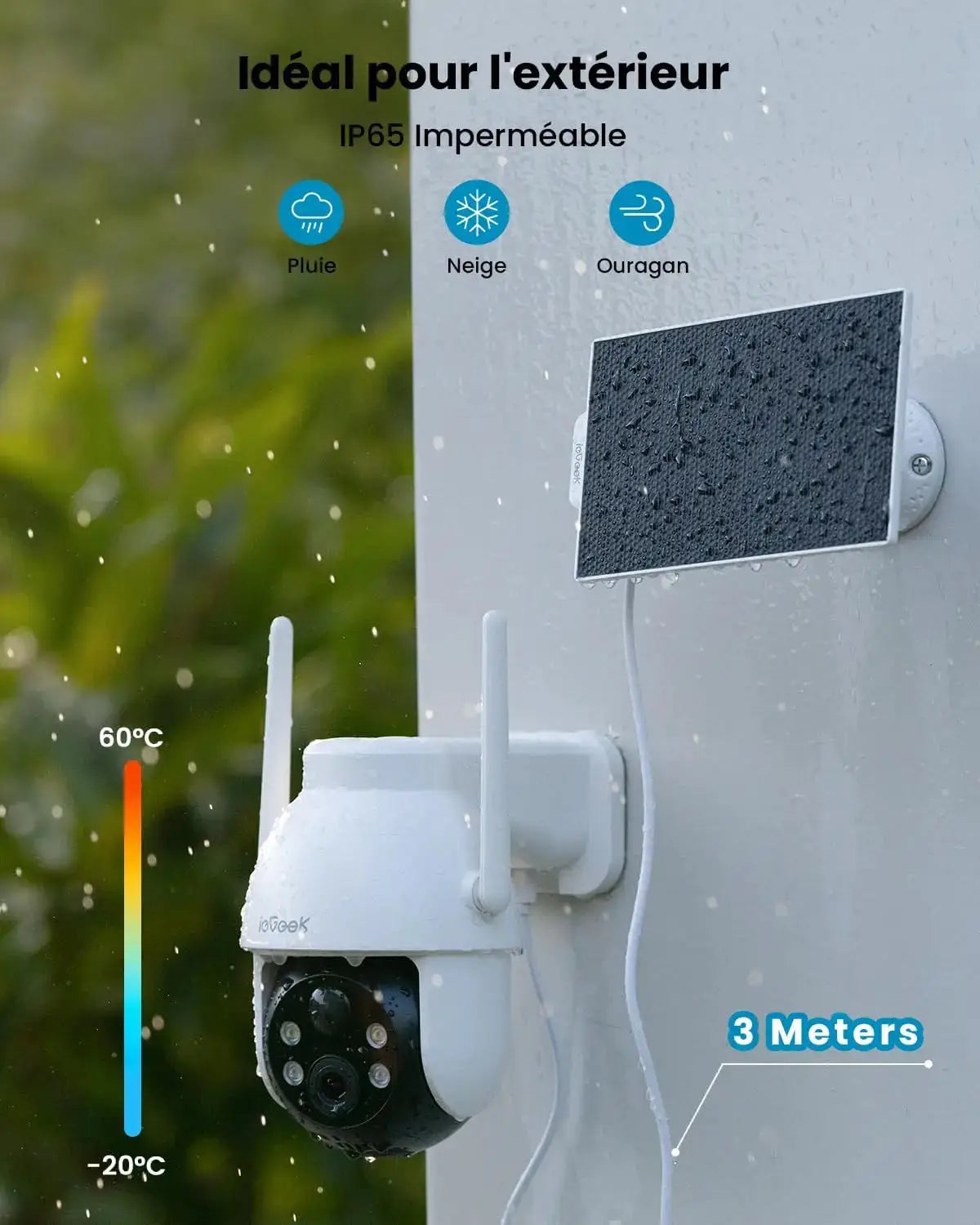 2K 3MP Outdoor Solar Security Camera 360° PTZ with PIR Motion Sensor & Color Night Vision