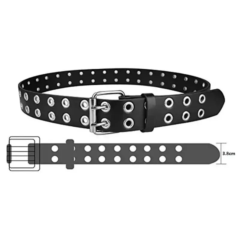 Luxury genuine leather belt with alloy chain for men and women, punk style with metal pin buckle, ideal for jeans