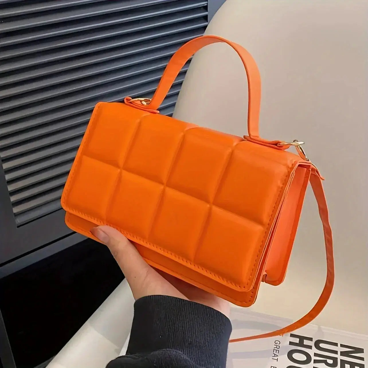Women’s Mini Quilted Shoulder Bag | Solid Color Faux Leather Square Purse with Adjustable Strap