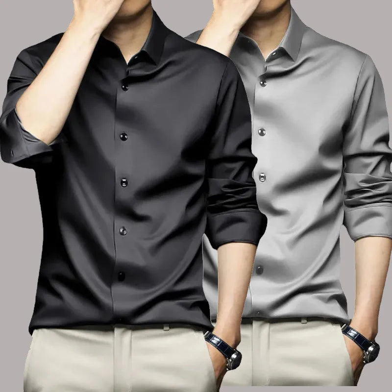 Elegant black and gray long sleeve men's shirts for special occasions.