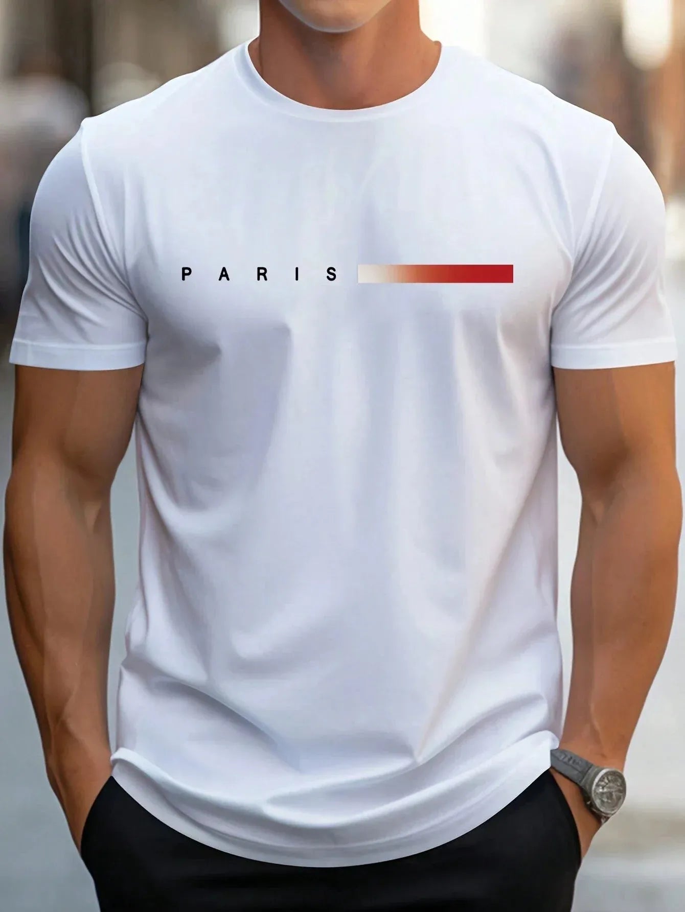 Paris Streetwear T Shirt Set With Gradient Stripe Print