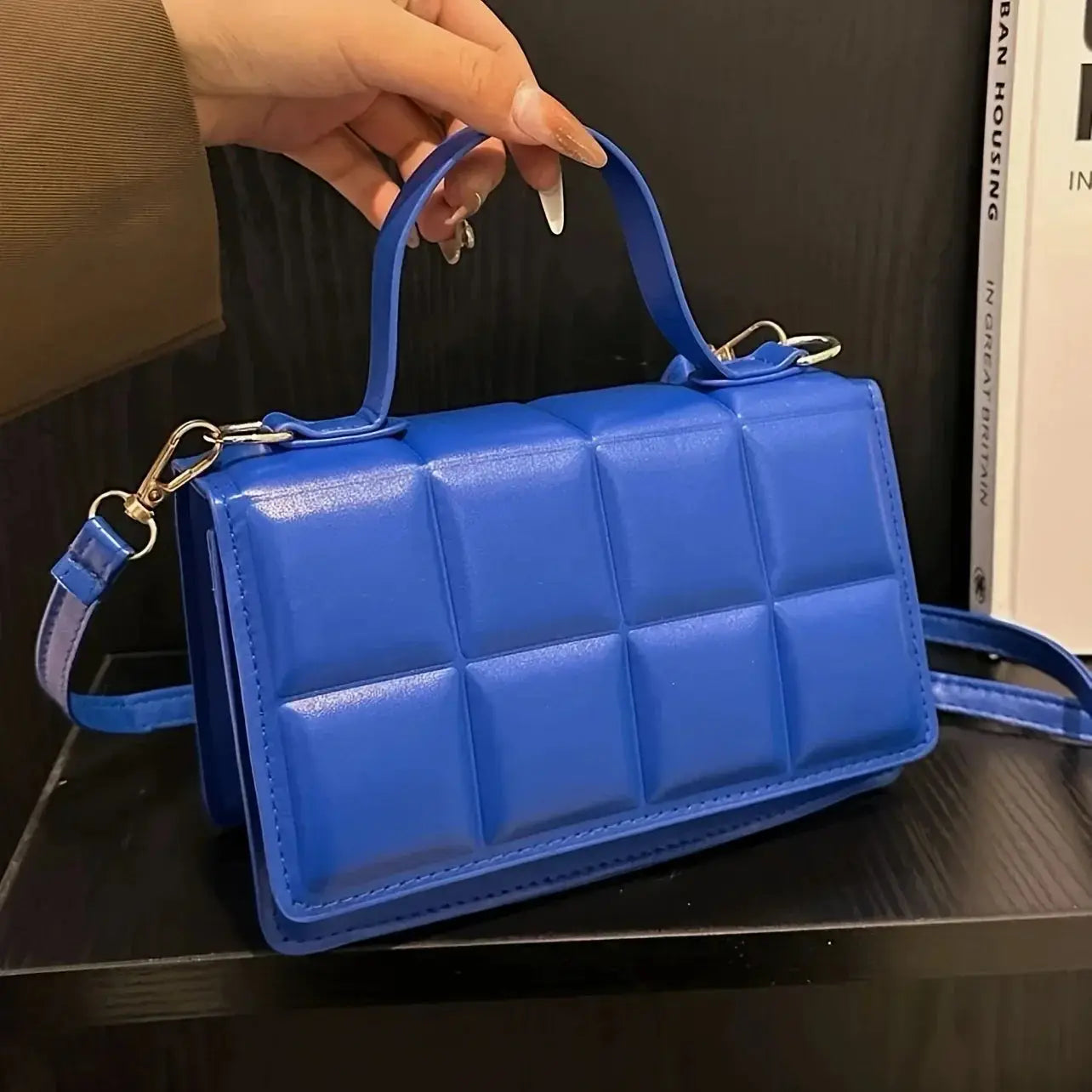 Women’s Mini Quilted Shoulder Bag | Solid Color Faux Leather Square Purse with Adjustable Strap