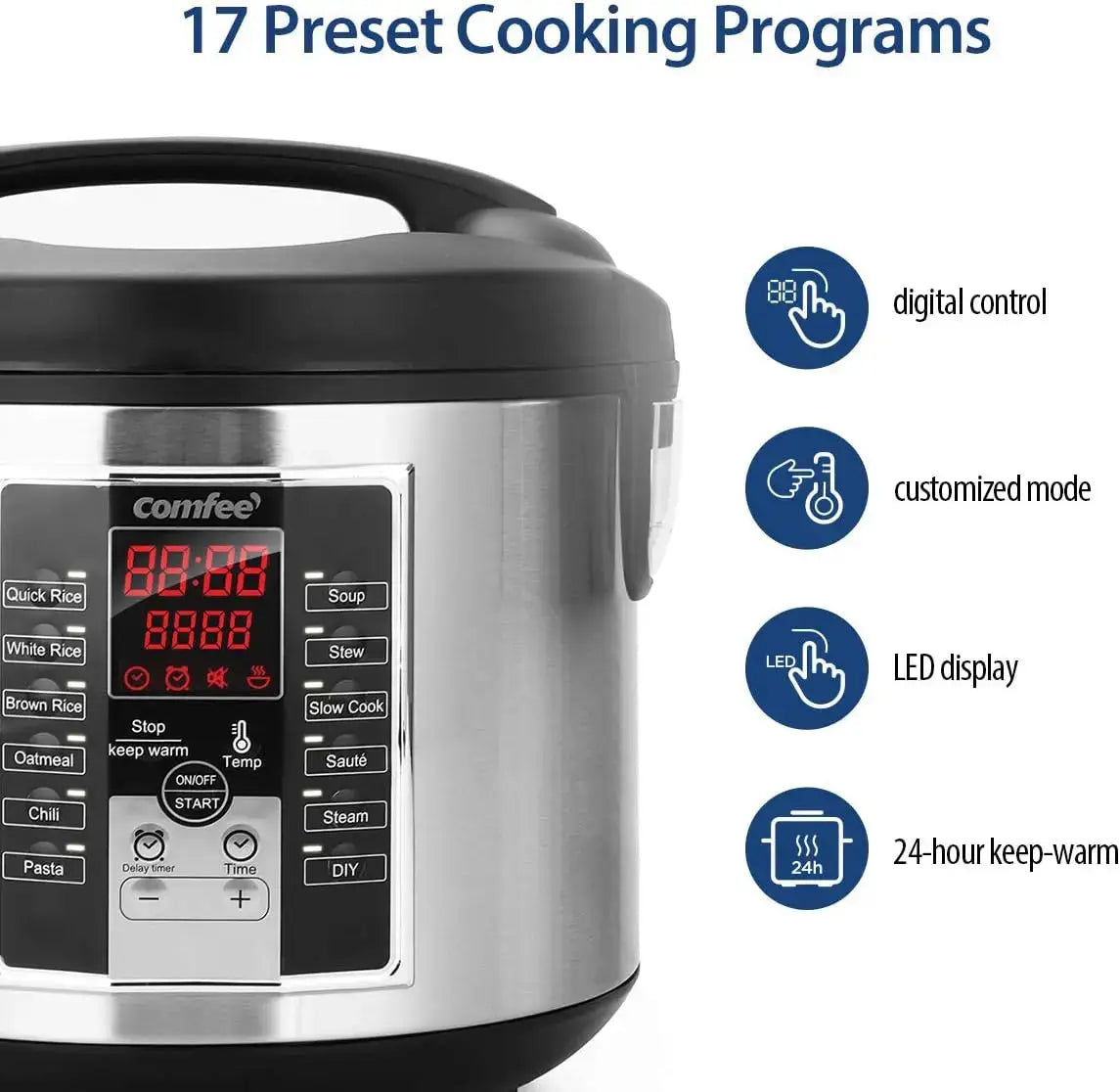 5.2-Quart Multi Cooker – Rice Cooker, Slow Cooker, Steamer, Stewpot & Sauté with 12 Digital Cooking Programs
