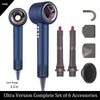 Blue professional hair dryer with 6 accessories