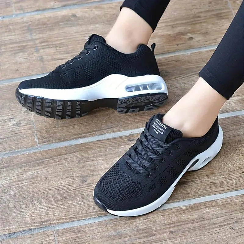 Women’s air cushion sneakers, breathable mesh sport shoes, non-slip for running, training, and outdoor walking