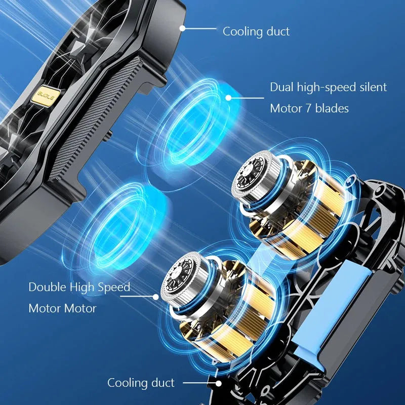 Dual Fan Phone Cooler with Rechargeable Power and Type C