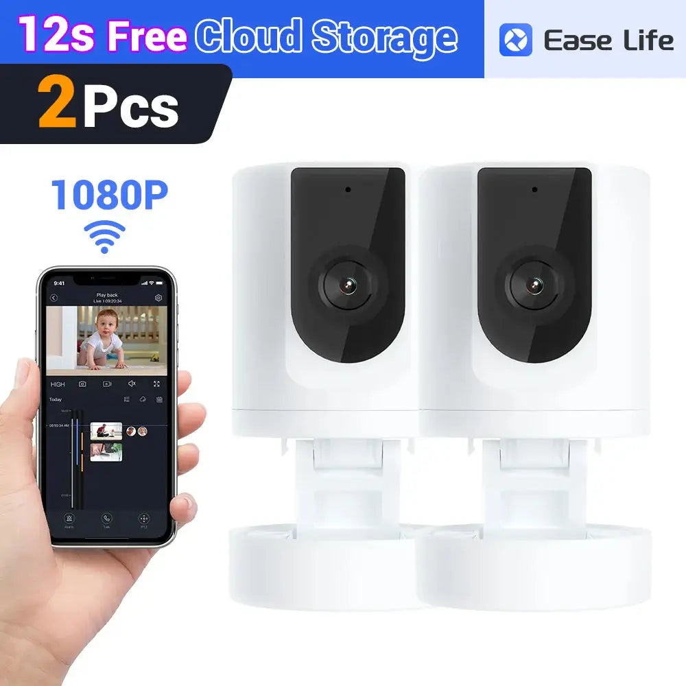 2-Pack Ease Life 1080P Indoor Security Cameras – Foldable Pet & Baby Monitor with Mobile App, Motion Detection & Night Vision