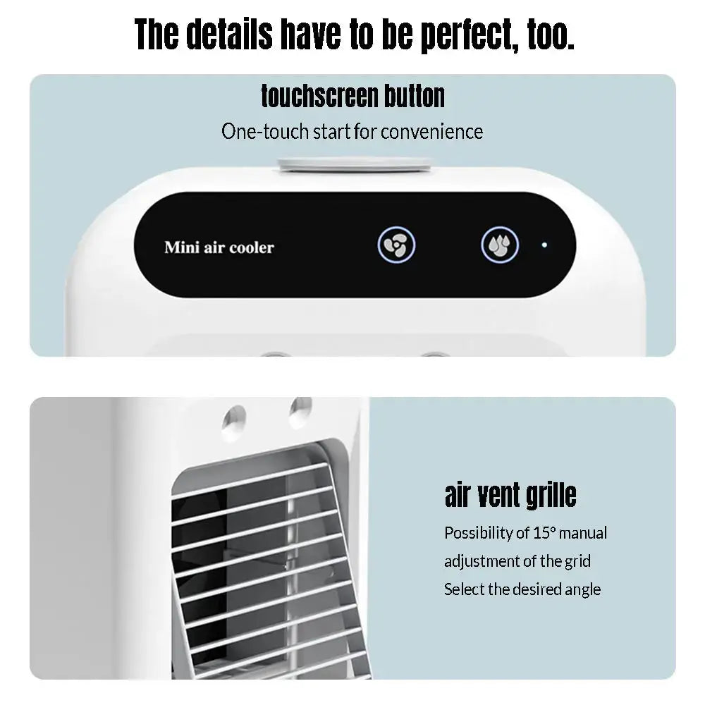 Mini Air Cooler Fan – 2-Speed USB Rechargeable Mist Humidifier with 500ml Water Tank & 1800mAh Battery for Home, Office & Dorm