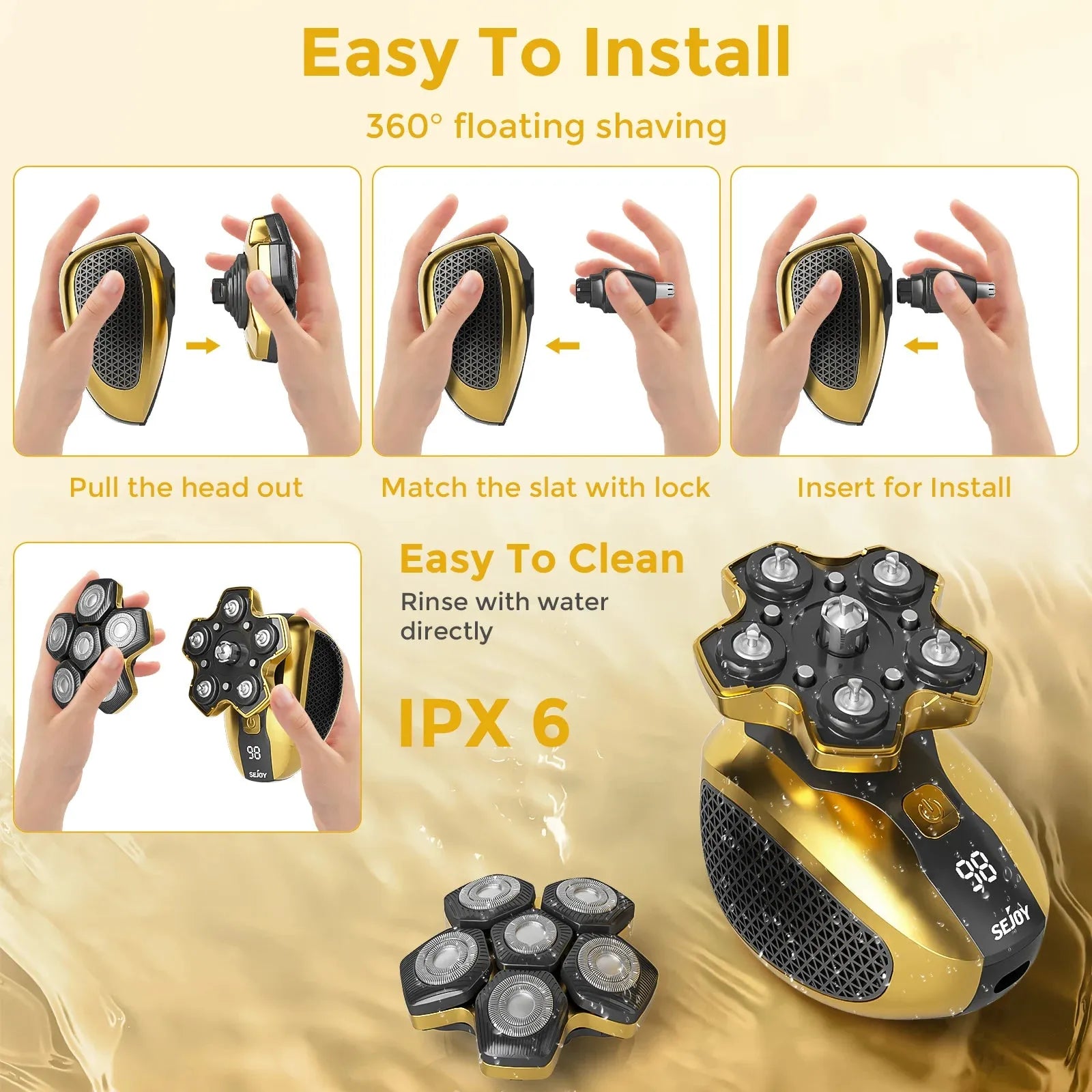 6D Floating Electric Razor for Men with Wet Dry Shaving