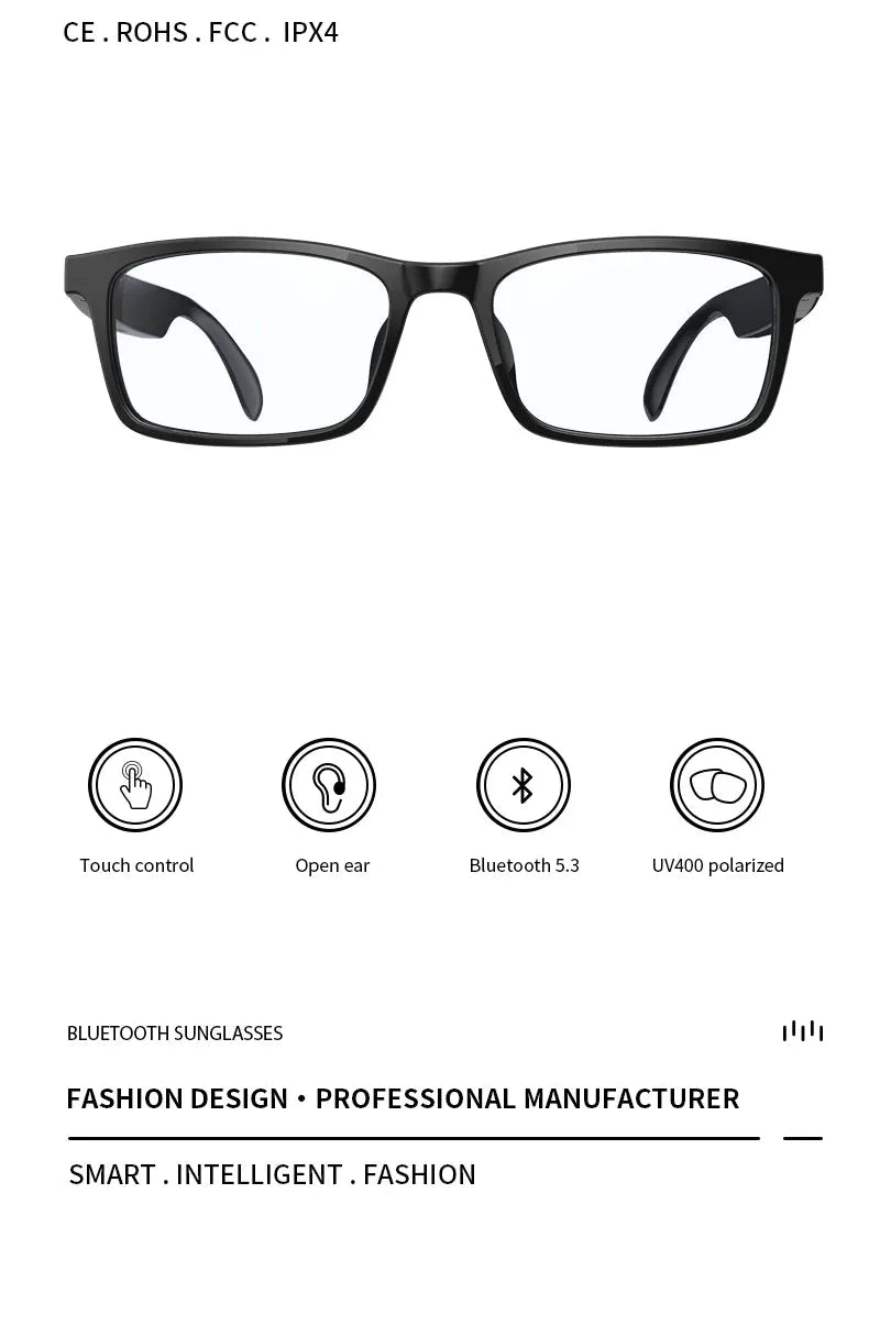 Wireless Smart Glasses with Bluetooth Audio