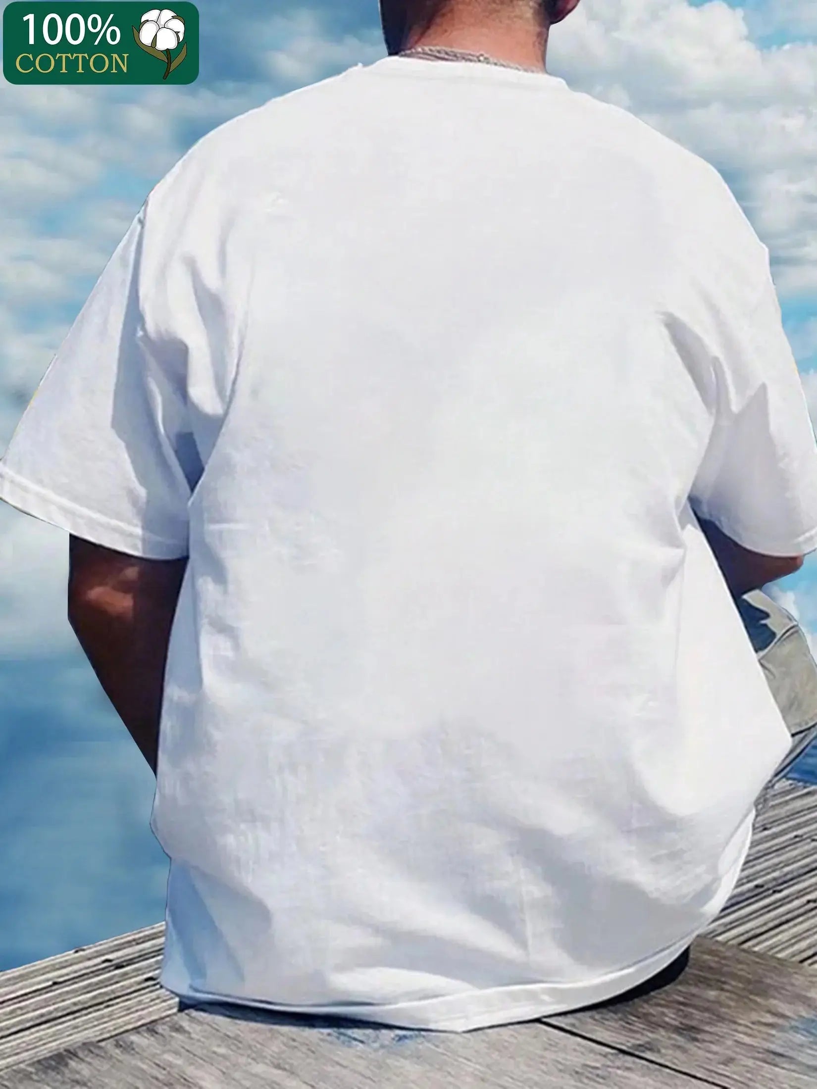 Back view of Men’s Cross Print T-Shirt 100% Cotton showing relaxed fit and breathable fabric, perfect for casual summer wear.