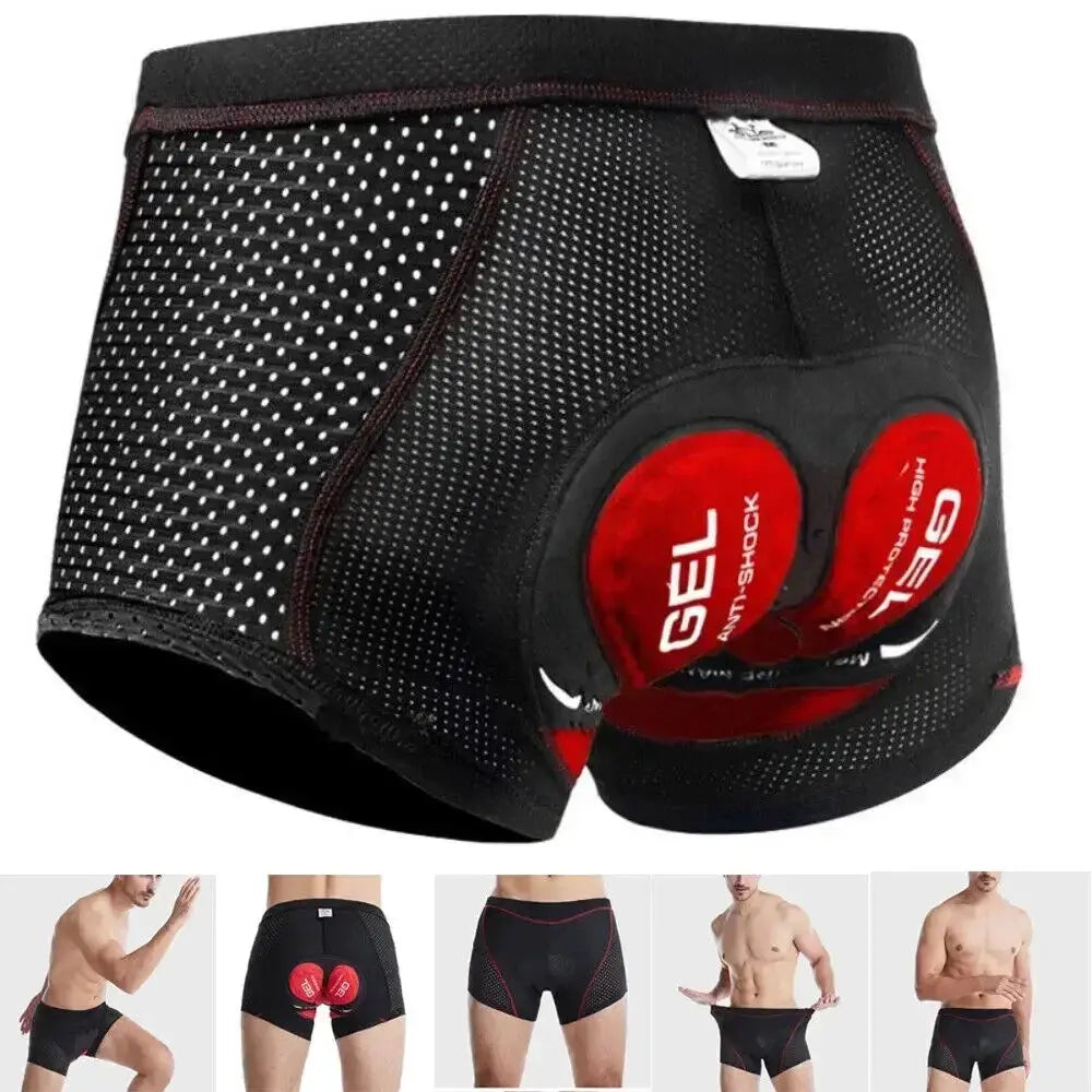 Men’s padded cycling underwear shorts with gel cushion, shockproof and breathable for MTB and road bike riding