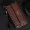 Dark brown PU zipper handbag for men with wrist strap