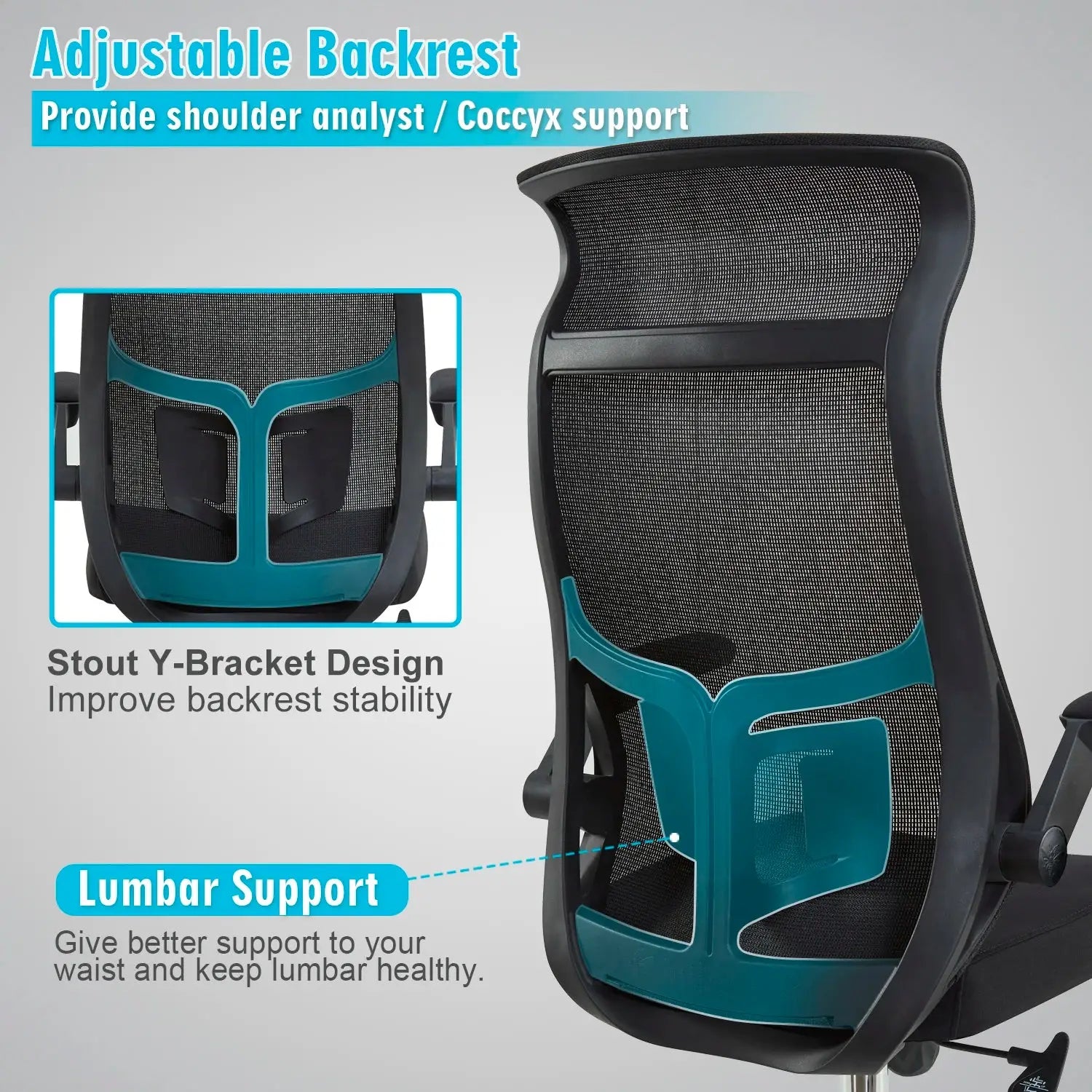 Ergonomic Office Chair Fixed Headrest Flip-Up Arms Lumbar Support PU Wheels & Swivel Tilt