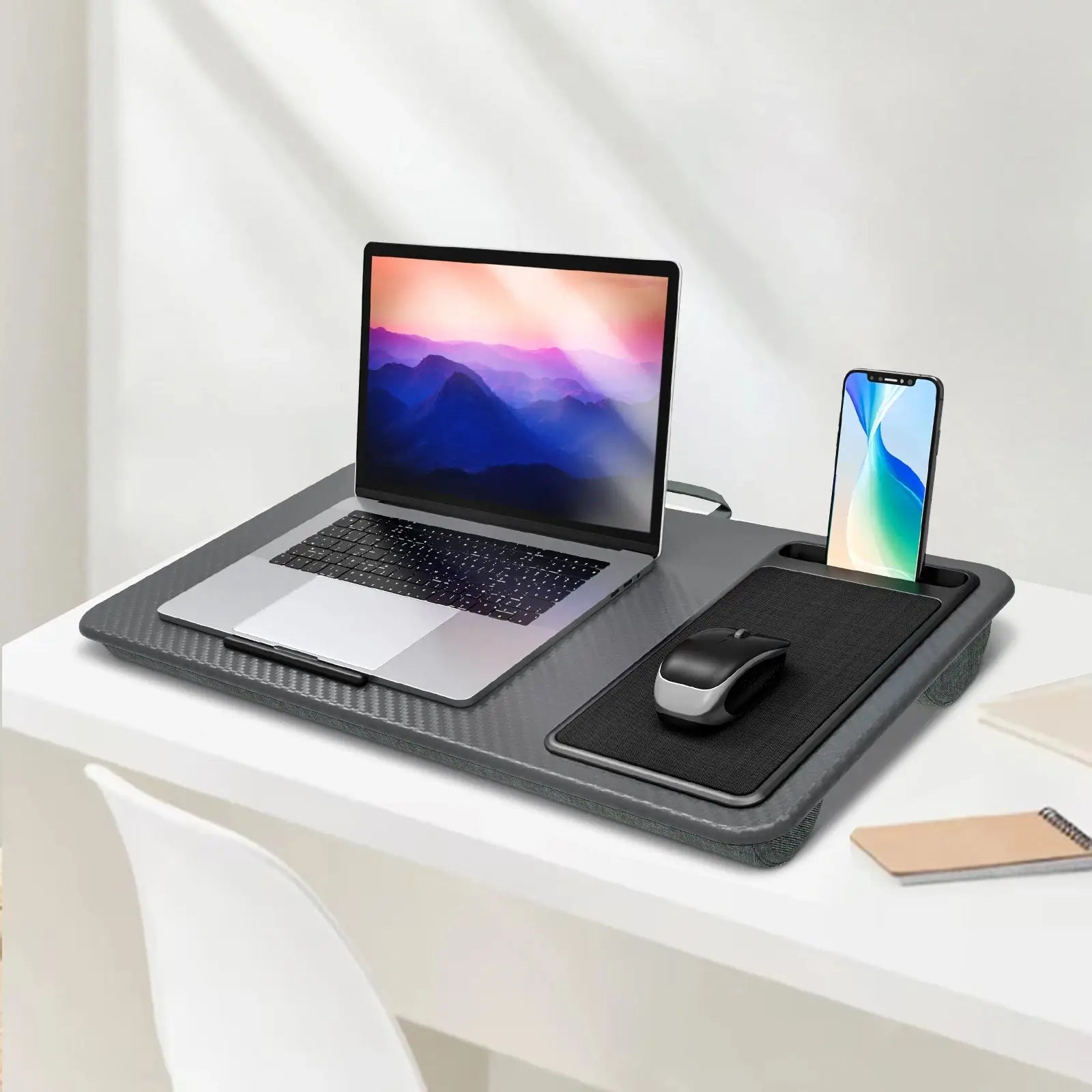 Lap Desk with Mouse Pad & Phone Holder – Portable & Lightweight for Bed, Couch, Travel – 21.1"x12", Anti-Slip Strip