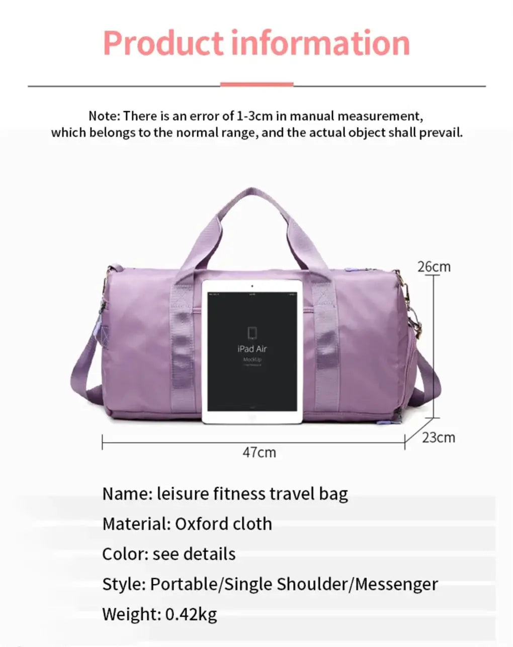 Unisex Sports Duffle Bag Waterproof with Dry-Wet Separation, Large Capacity for Gym & Travel