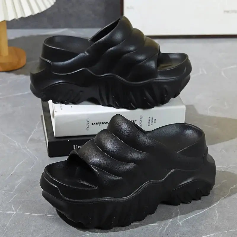 Women’s Platform Wedge Sandals – Open Toe Slip-On Slides with Ankle Buckle for Summer Beach Style