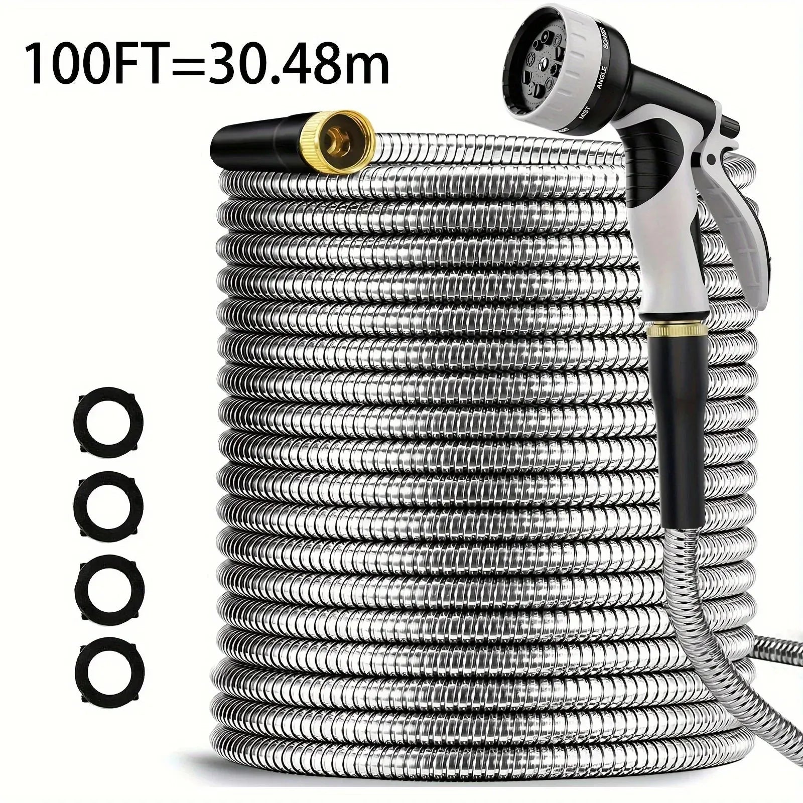 Stainless Steel Garden Hose With Adjustable Nozzle