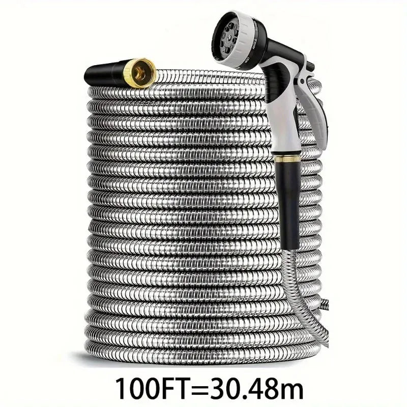 Stainless Steel Garden Hose With Adjustable Nozzle