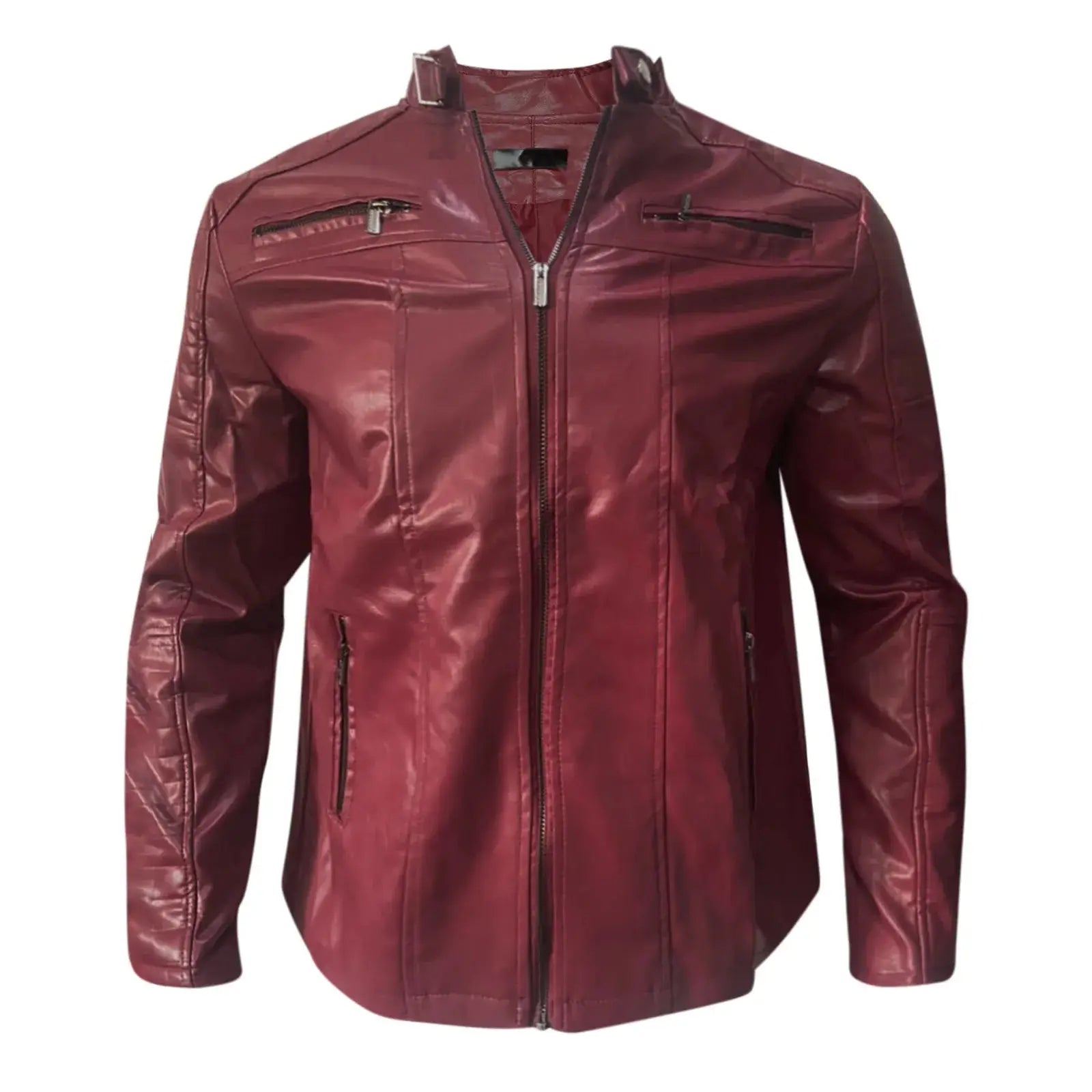 Men's faux leather motorcycle jacket, windproof and rain-resistant, casual zip-up bomber style for everyday wear