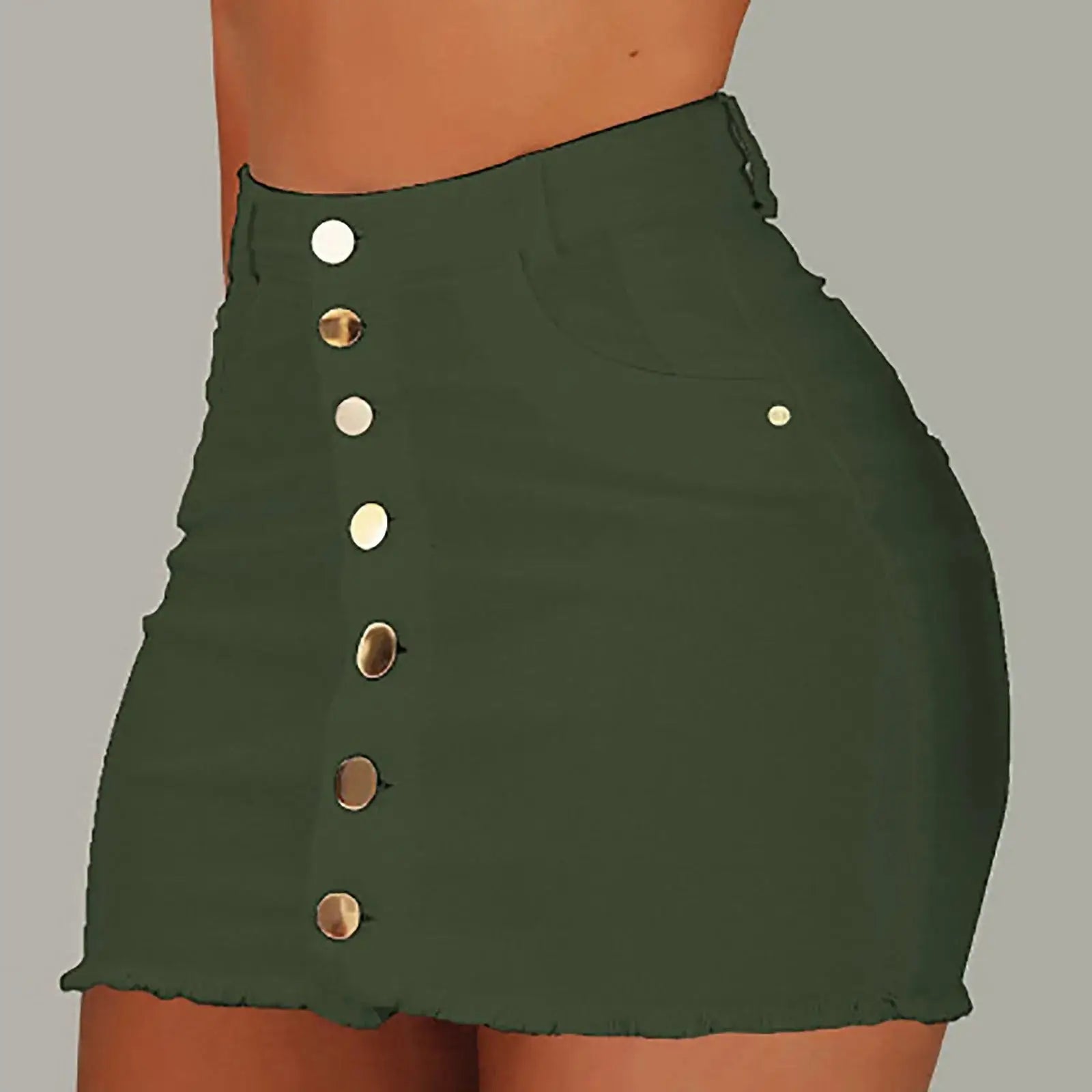 Women’s short denim skirt, high-waisted elastic design with breathable fabric and decorative ruffle hem