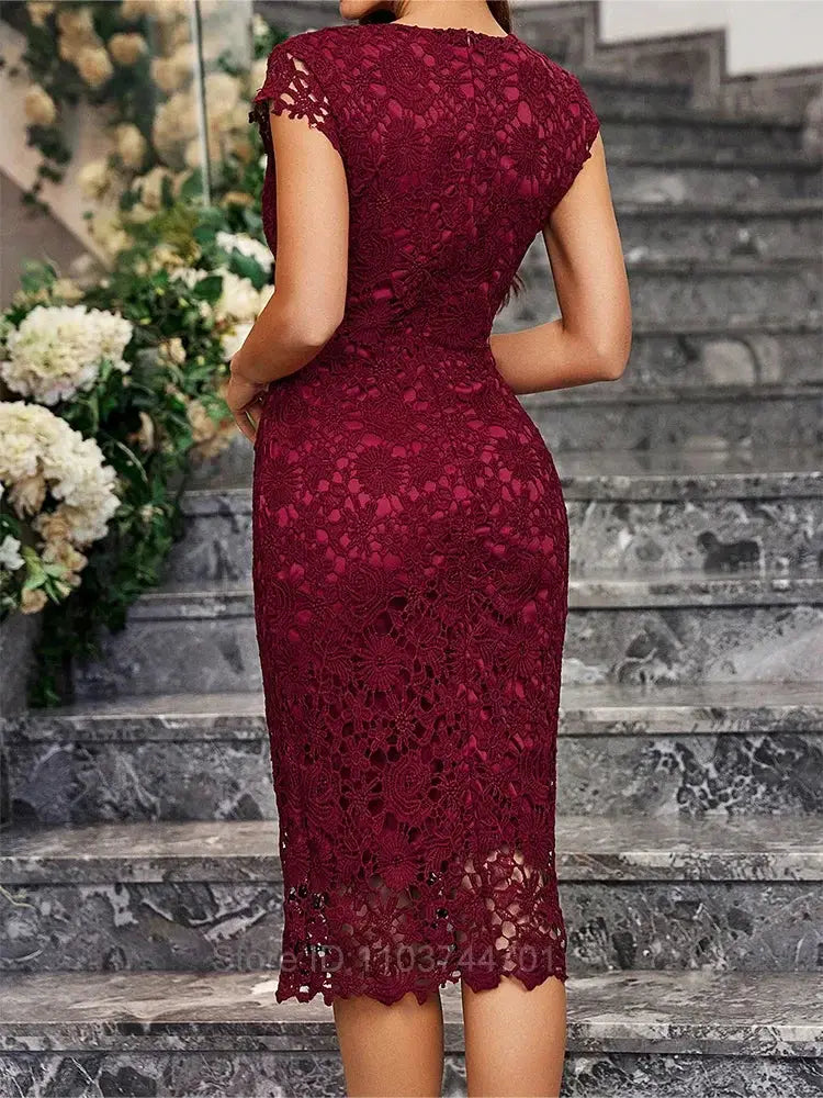 Womens Blue Lace Mini Dress Sleeveless Ruffle Design Hollow-Out Slim Fit for Evening & Party