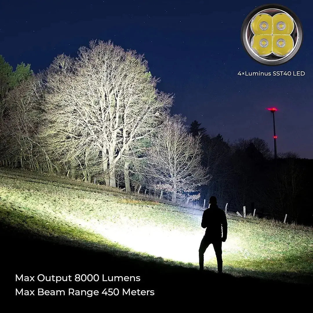 LED Flashlight 8000lm 4-SST40 Bulbs 18650 USB-C Rechargeable Torch for Outdoor & Emergency Use