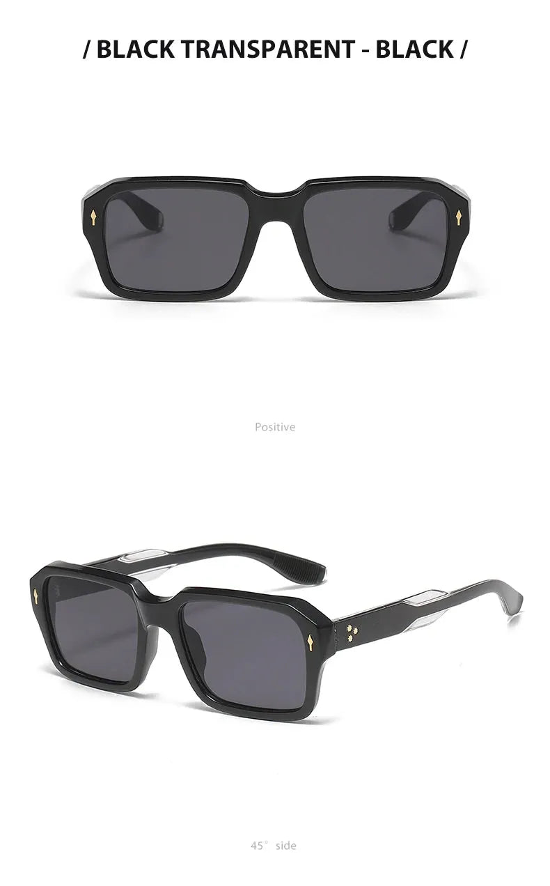 Retro Square Sunglasses with UV Protection and Rivet Detail