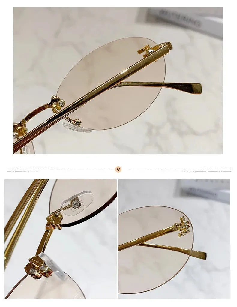 Rimless Oval Sunglasses with Diamond Accent F Letter Design