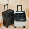 Black and white 20 inch travel suitcases with open compartments