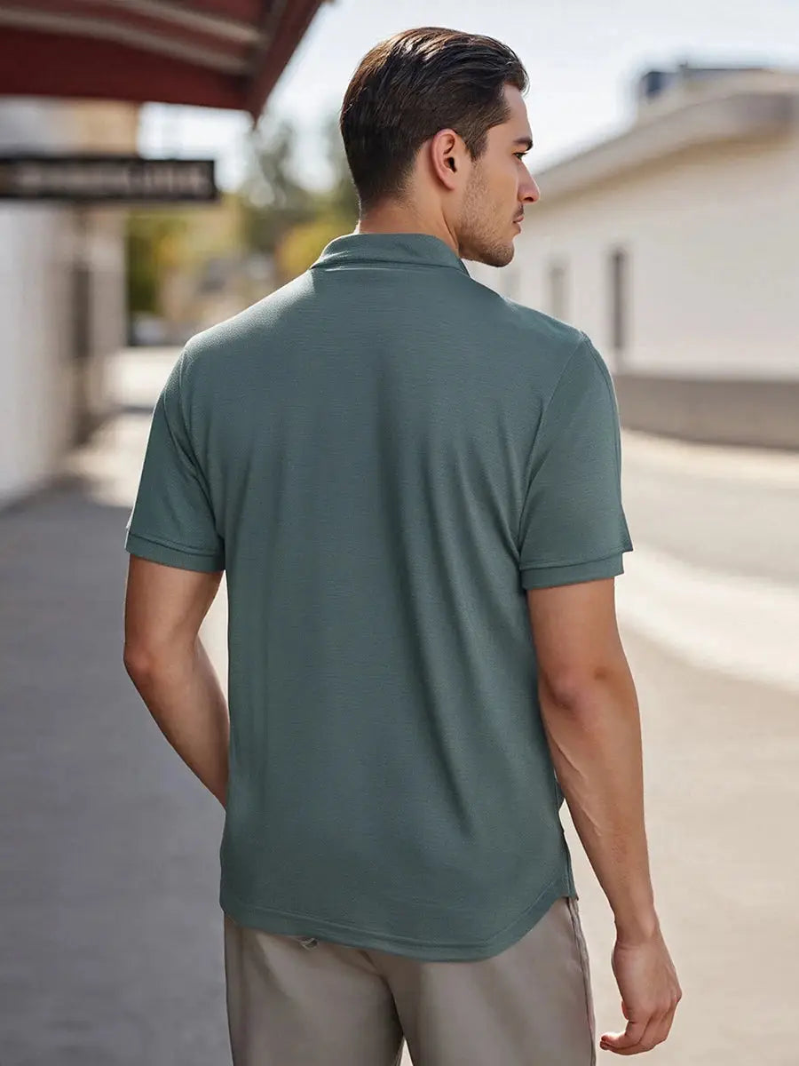 Men’s Casual High-Neck T-Shirt – Solid Color Short Sleeve Basic Tee for Summer Everyday Wear